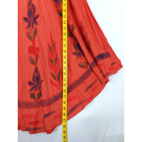 Asymmetrical Dress Boho Hippie Watercolor Ombre Peach Rust Floral Embroidered M - Picture 4 of 15